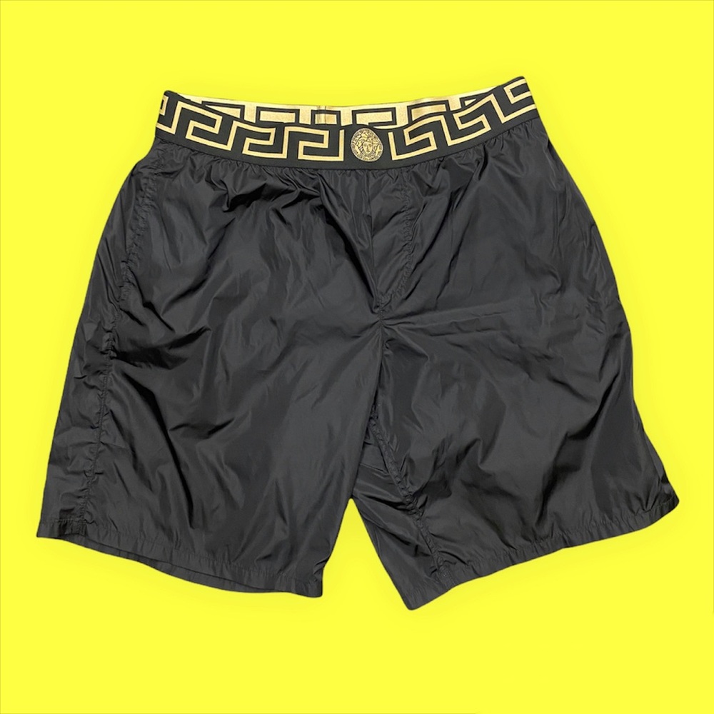 VERSACE GRECA BORDER LONG SWIM SHORTS